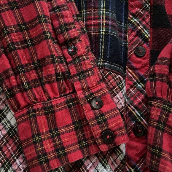 John Mark Plaid Patchwork Button Up Flannel Tunic READ Missing Two Buttons XL - Picture 5 of 10